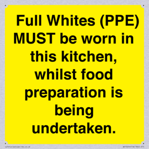  Full Whites (PPE) MUST be worn in this kitchen, whilst food preparation is being undertaken.